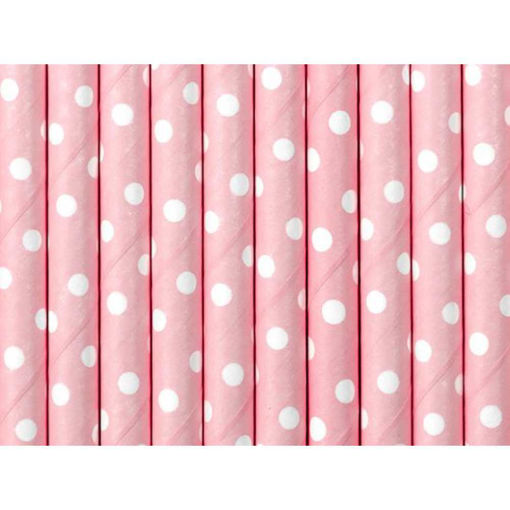 Picture of PAPER STRAWS DOTTED PINK 19.5CM